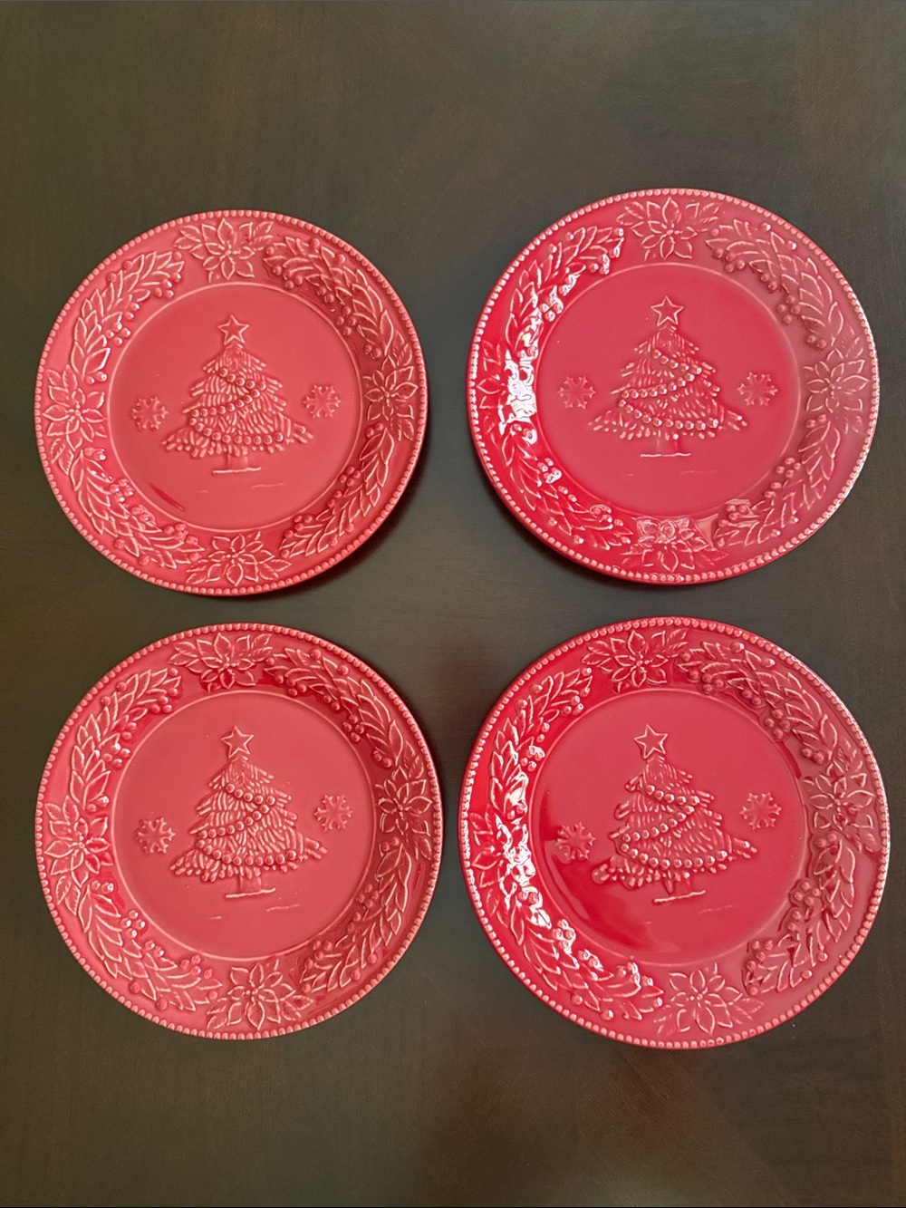 Bordallo Pinheiro Red Salad Dessert Plates Set of 4